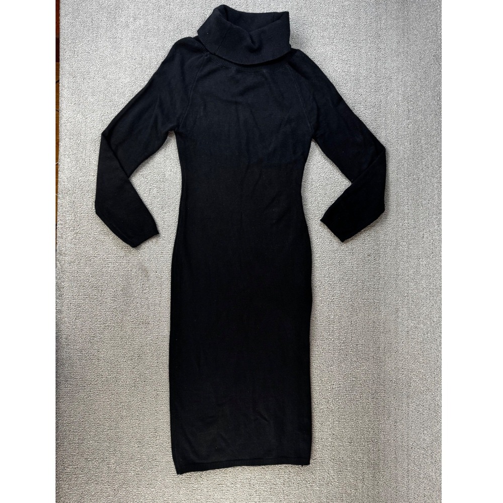 MABLE Sweater Dress‎ Womens Large Black Knit Turtleneck Long Sleeve Classic Midi